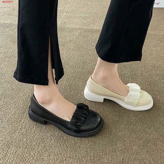 Giày búp bê nữ da mềm phối ren nhún điệu đà