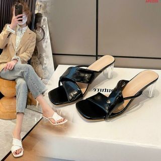 Dép guốc nữ quai chéo gót vuông trong đẹp