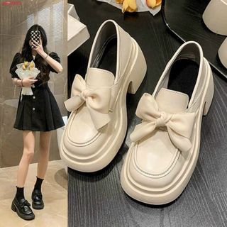 Giày lười nữ da mềm đính nơ sang chảnh