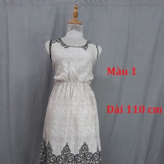 Đầm maxi sát nách cổ tròn lanh thái