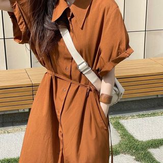 ĐẦM SUÔNG SƠ MI CAM ĐẤT - DT1729