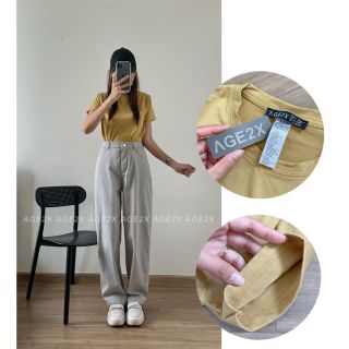 2.Quần ống rộng suông nữ lưng cao phong cách Streetstyle có khóa trước 1 khuy vải kaki cotton mềm mát chính hãng AGE2X