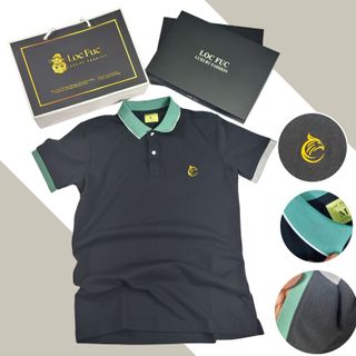 ÁO THUN POLO NAM ĐEN PHỐI XANH NGỌC