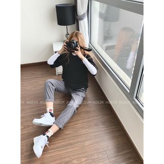 Quần baggy nữ AGE2X chất kaki phối thun gân co giãn thoải mái