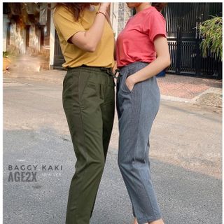 Quần Baggy nữ Kaki AGE2X chất kaki cotton wash mềm xịn, co giãn, cử động thoải mái