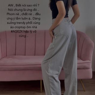 Quần ống rộng suông nữ lưng cao kaki cotton mềm mát chính hãng AGE2X phong cách năng động trẻ trung Hàn Quốc giá sỉ