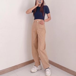 Quần ống rộng suông nữ lưng cao kaki cotton mềm mát chính hãng AGE2X phong cách năng động trẻ trung Hàn Quốc