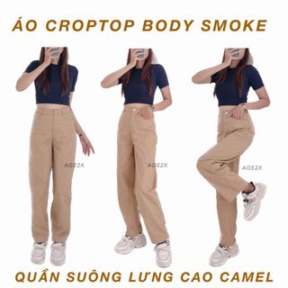 Quần ống rộng suông nữ lưng cao kaki cotton mềm mát chính hãng AGE2X phong cách năng động trẻ trung Hàn Quốc
