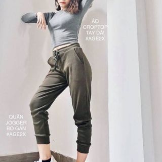 Áo croptop TAY DÀI Hồng Nude chính hãng AGE2X CHẤT LƯỢNG CAO