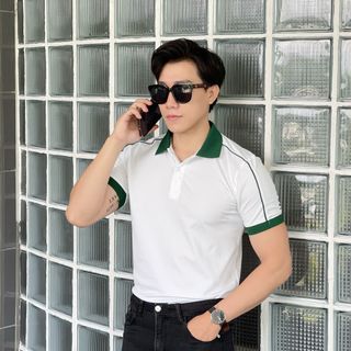 POLO, ÁO POLO NAM, THUN POLO NAM, POLO TRẮNG PHỐI DÂY RÊU P84