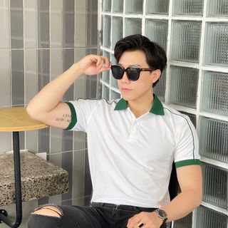 POLO, ÁO POLO NAM, THUN POLO NAM, POLO TRẮNG PHỐI DÂY RÊU P84