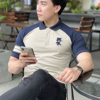 ÁO THUN NAM, ÁO POLO, POLO, ÁO POLO NAM IN THÊU GẤU XANH ĐEN P89