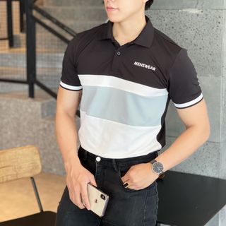 ÁO POLO NAM, ÁO THUN NAM, THUN CỔ BẺ, POLO PHỐI IN CHỮ P91