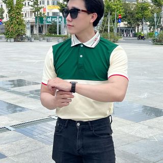 ÁO POLO, ÁO POLO NAM, THUN CỔ BẺ PHỐI XANH RÊU P112