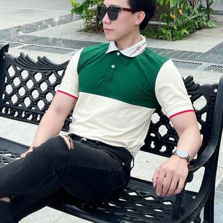 ÁO POLO, ÁO POLO NAM, THUN CỔ BẺ PHỐI XANH RÊU P112