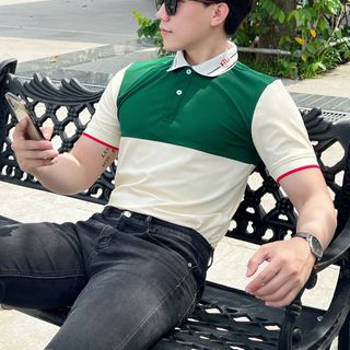 ÁO POLO, ÁO POLO NAM, THUN CỔ BẺ PHỐI XANH RÊU P112