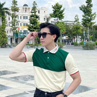ÁO POLO, ÁO POLO NAM, THUN CỔ BẺ PHỐI XANH RÊU P112