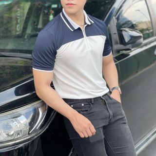 ÁO THUN NAM, ÁO POLO NAM, POLO NAM, POLO PHỐI KHÓA KÉO P104