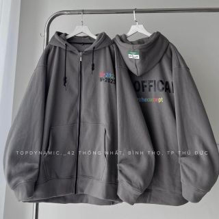 Áo khoác hoodie zip WZS 2023 vải nỉ lót bông form rộng unisex nam nữ