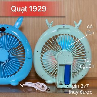 Quạt Sạc Tích Điện Để Bàn Có Đèn Hình Thú Dễ Thương