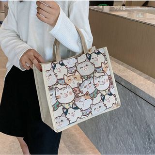 Túi cói họa tiết mèo dễ thương