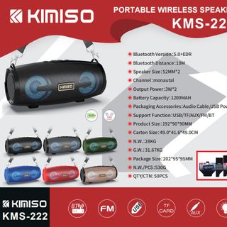 Loa bluetooth Stereo KIMISO KMS-222 hỗ trợ FM/AUX/USB/TF - kèm dây đeo tiện dụng (nhiều màu) giá sỉ