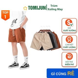 Quần short nam nữ nhung tăm TOMIJUN vải nhung tăm cao cấp dày dặn, co giãn, thoáng mát giá sỉ