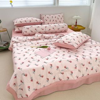 Bộ chăn ga cotton đũi Hàn họa tiết cực hot