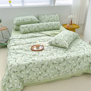 Bộ chăn ga cotton đũi Hàn họa tiết cực hot