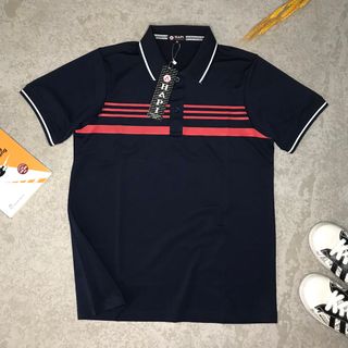 Áo thun nam Polo nam HAPI tay ngắn in sọc ngang ngực vải cotton cá sấu co dãn thoáng mát
