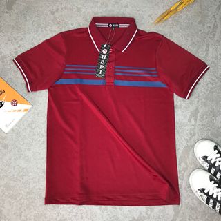 Áo thun nam Polo nam HAPI tay ngắn in sọc ngang ngực vải cotton cá sấu co dãn thoáng mát