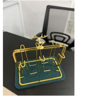 Khay Úp Cốc, Giá Úp Ly, Cốc Kèm Khay Hứng Nước Hình Con Hươu Mạ Vàng Sang Trọng HA044