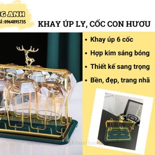 Khay Úp Cốc, Giá Úp Ly, Cốc Kèm Khay Hứng Nước Hình Con Hươu Mạ Vàng Sang Trọng HA044 giá sỉ