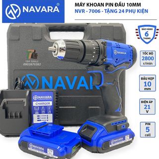 Máy khoan pin Navara 7006 tặng kèm bộ phụ kiện 24 chi tiết, pin 21v 5 cell