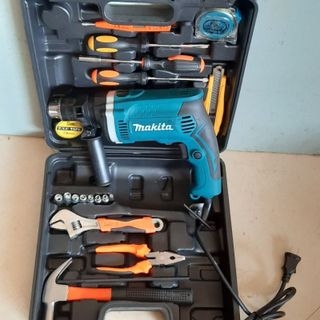 Bộ máy khoan điện Makita, máy khoan tường sắt gỗ 13 ly RE full đồ nghề gia đình tặng kèm phụ kiện 45 chi tiết