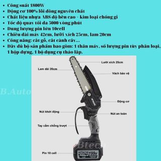máy cưa xích cầm tay mini chạy pin HITACHI 199V không chổi than máy cưa gỗ chạy pin bảo hành 12 tháng
