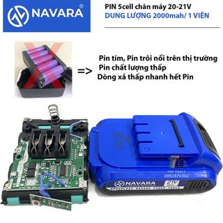 Pin máy khoan 21v, pin 5 cell chân pin máy 20-21v, pin có dung lượng khủng 2000mah/1 viên