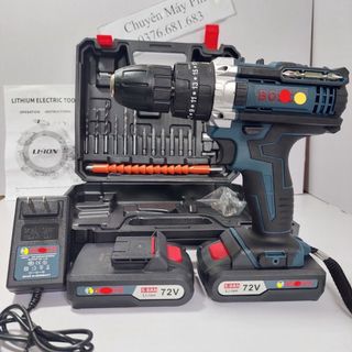Máy khoan pin 72v, khoan pin cầm tay 3 chức năng có búa tặng bộ phụ kiện 24 chi tiết