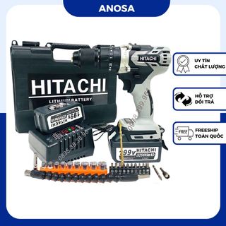 Máy khoan pin Hitachi 199v cầm tay, 3 chức năng có búa, động cơ không chổi than kèm bộ phụ kiện giá sỉ