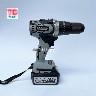 Máy khoan pin Hitachi 199v cầm tay, 3 chức năng có búa, động cơ không chổi than kèm bộ phụ kiện
