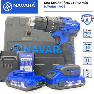 Máy khoan pin, may khoan pin Navara 7005 động cơ không chổi than tặng kèm bộ phụ kiện 24 chi tiết
