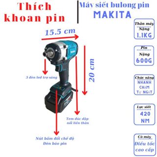 Máy siết bulong Makita 20v không chổi than, máy bắn bulong hàng cao cấp