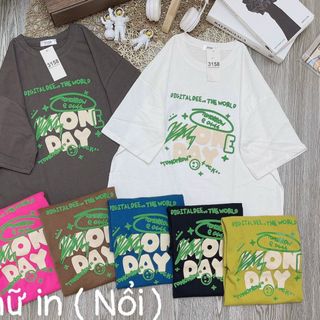Áo thun nữ cổ tròn tay lỡ form rộng in chữ nổi vải thun cotton khô loại 1 dày dặn xịn sò giá gốc tận xưởng hàng sẵn số lượng lớn
