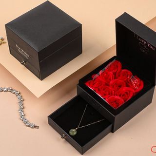 Hộp hoa hồng sáp có thể đựng son, có ngăn kéo 2 tầng với hoa hồng sành điệu độc đáođựng trang sức dùng làm quà tặng