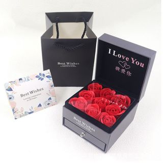 Hộp hoa hồng sáp có thể đựng son, có ngăn kéo 2 tầng với hoa hồng sành điệu độc đáođựng trang sức dùng làm quà tặng