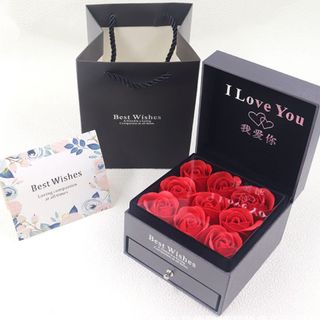 Hộp hoa hồng sáp có thể đựng son, có ngăn kéo 2 tầng với hoa hồng sành điệu độc đáođựng trang sức dùng làm quà tặng