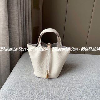Túi Xách Nữ- Her. Mes Picotin -Size 18cm -Màu Trắng -Bán Sỉ-Bán Buôn