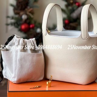 Túi Xách Nữ- Her. Mes Picotin -Size 18cm -Màu Trắng -Bán Sỉ-Bán Buôn