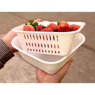 Set chậu rổ hình vuông 1,3L, màu trắng ghi