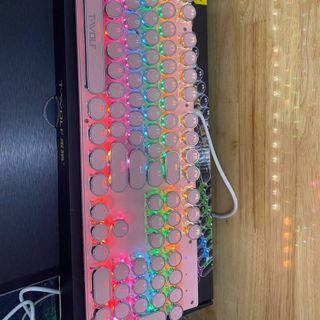 KEYBOARD T-WOLF T75 Phím cơ Punk mạ bạc Led USB White/Black/ Pink colour ( 104 phím tròn ,Blue Swich )